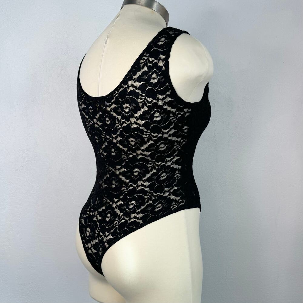 Cache Vintage 90s Lace Black Semi Sheer Sleeveless Bodysuit Size Large
